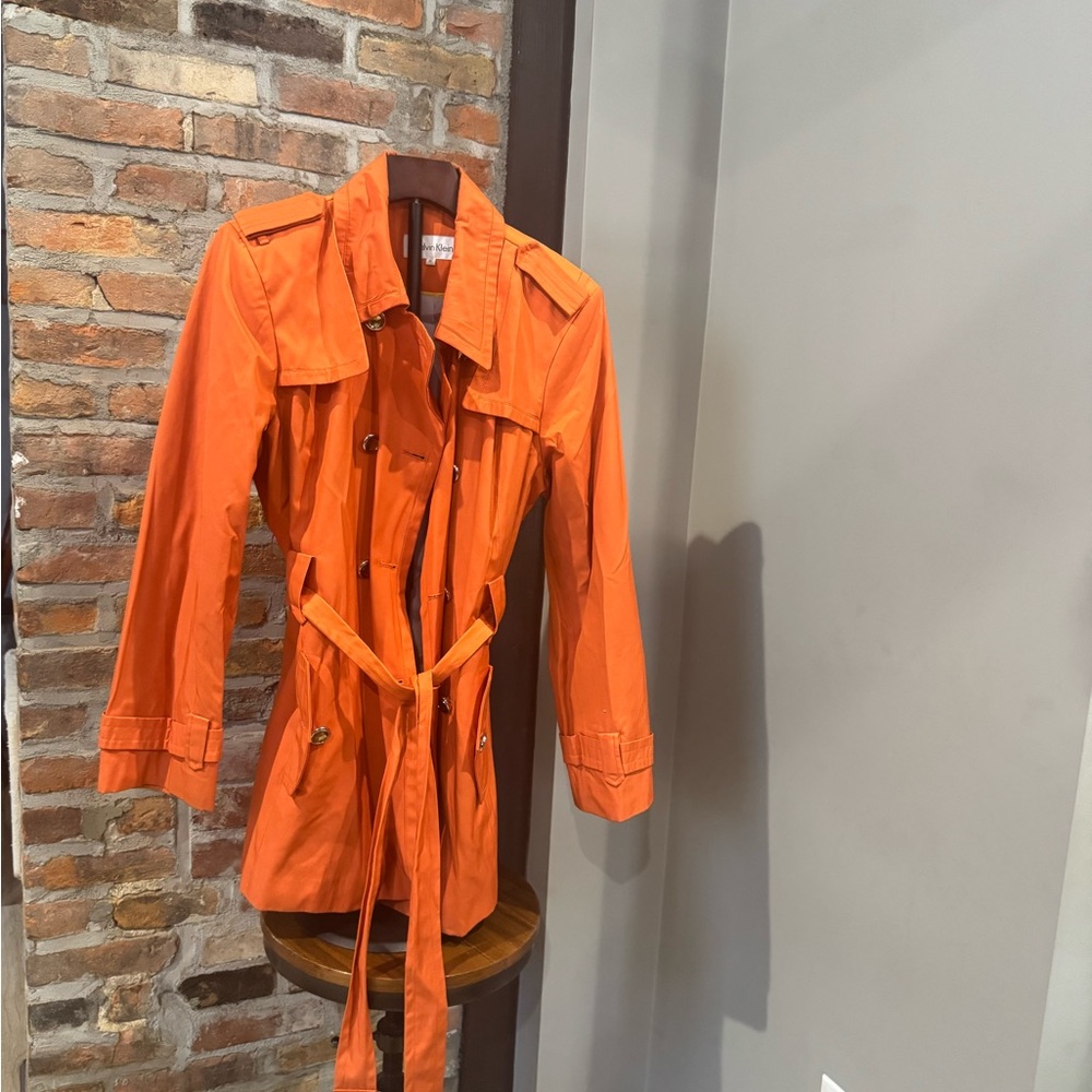 Calvin Klein Vibrant Orange Trench Coat